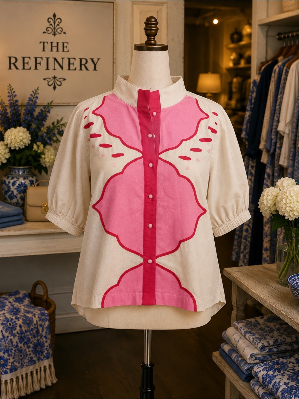 EMILY MCCARTHY- Bonny Top Pink Palace button up blouse NWT XXS